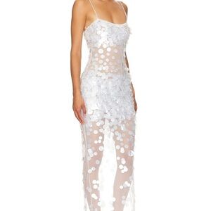 Retrofete Mischa Dress Ivory oversized sequin embellished mesh fabric $1198msrp